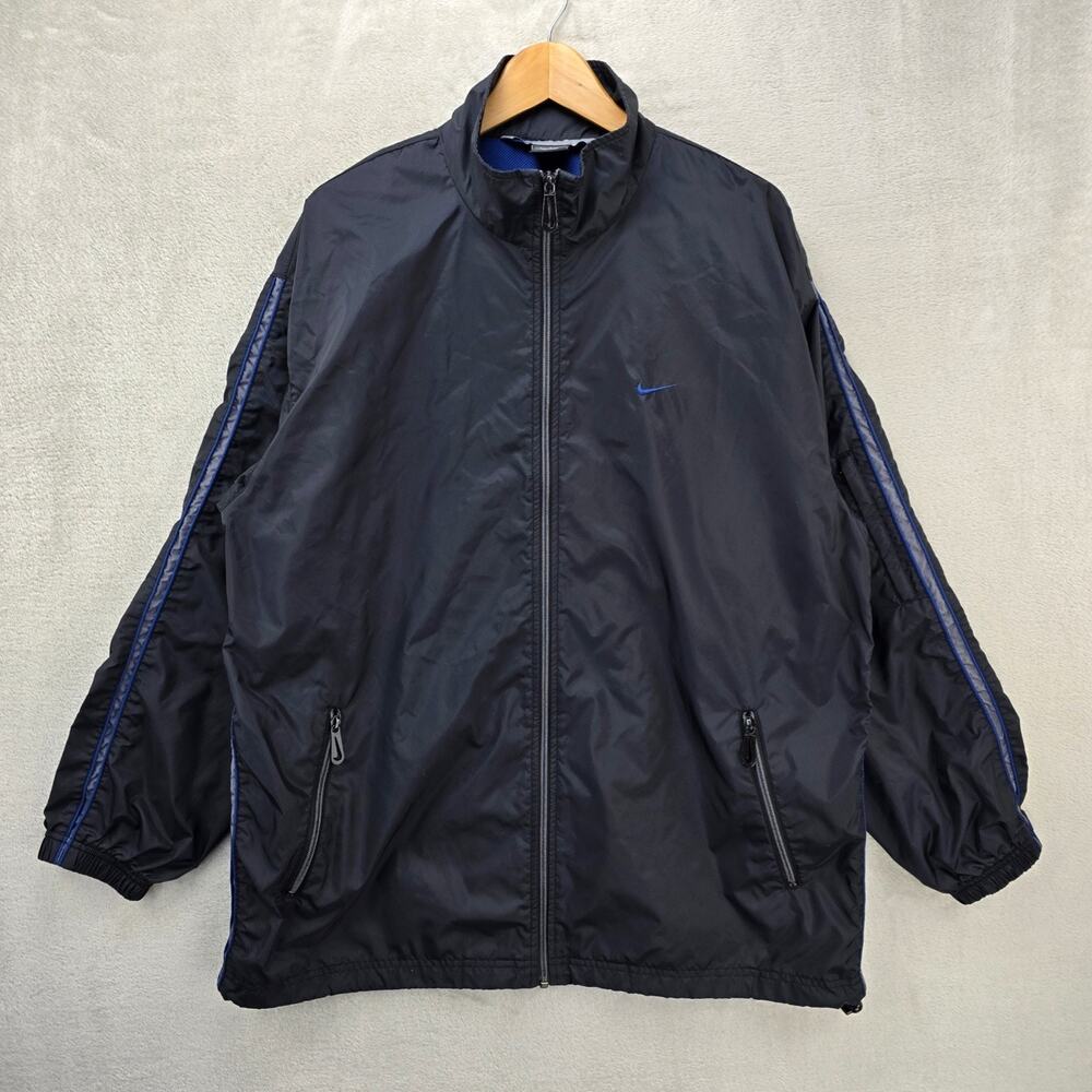 Vintage Nike Swoosh Track Jacket Windbreaker Large Black Full Zip Y2K
